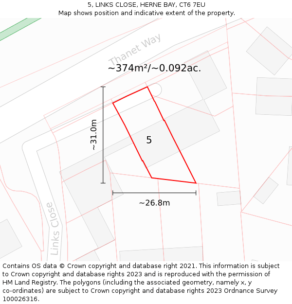 5, LINKS CLOSE, HERNE BAY, CT6 7EU: Plot and title map