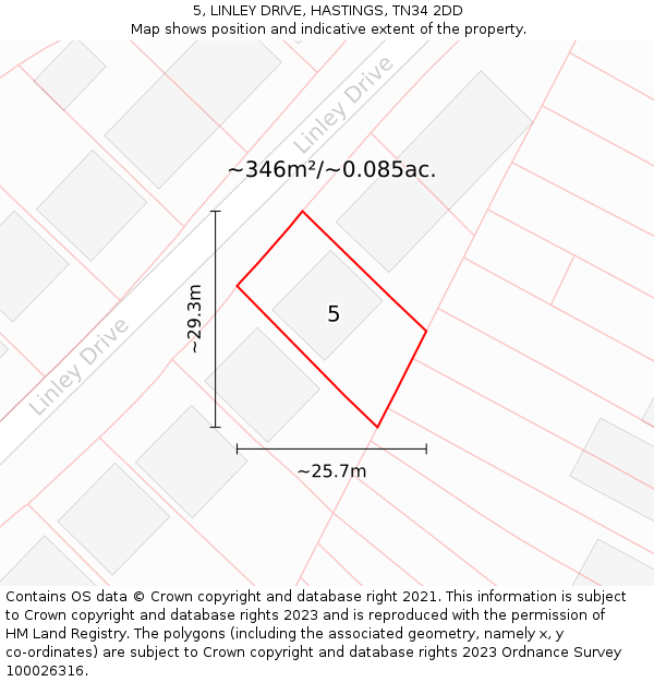 5, LINLEY DRIVE, HASTINGS, TN34 2DD: Plot and title map