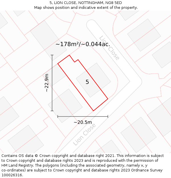 5, LION CLOSE, NOTTINGHAM, NG8 5ED: Plot and title map