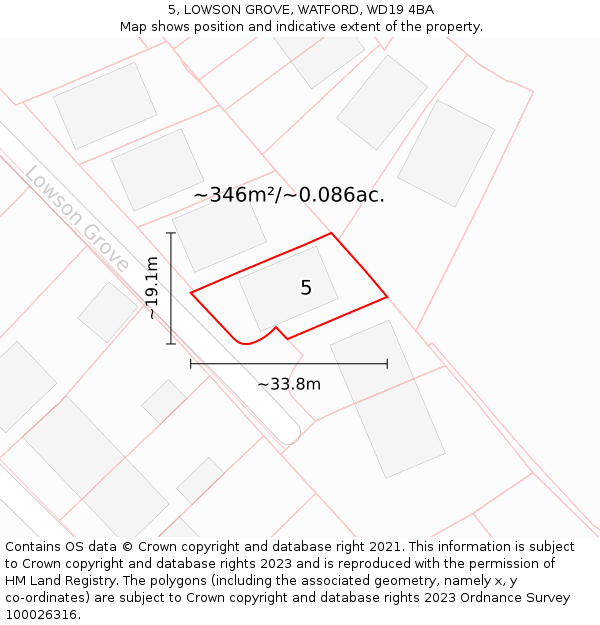 5, LOWSON GROVE, WATFORD, WD19 4BA: Plot and title map