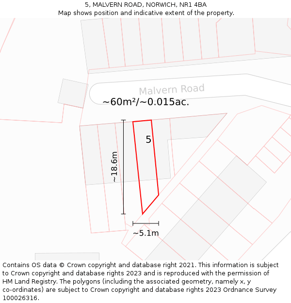 5, MALVERN ROAD, NORWICH, NR1 4BA: Plot and title map