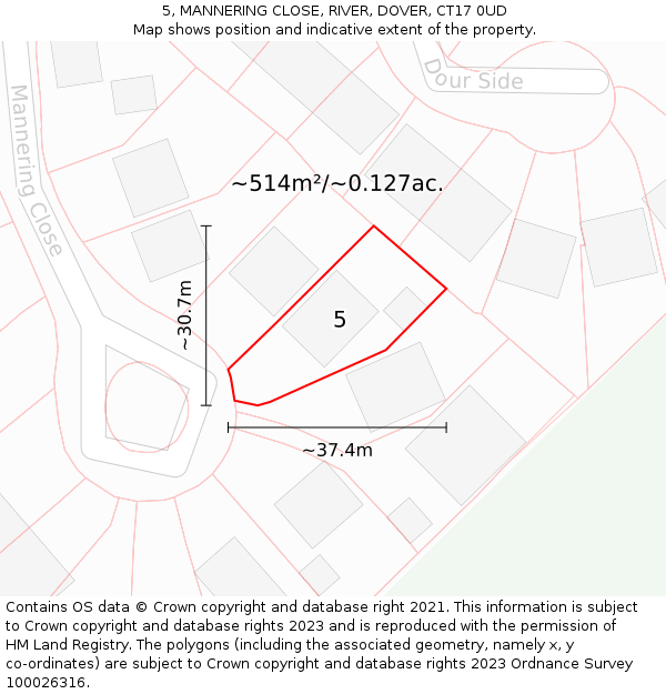 5, MANNERING CLOSE, RIVER, DOVER, CT17 0UD: Plot and title map