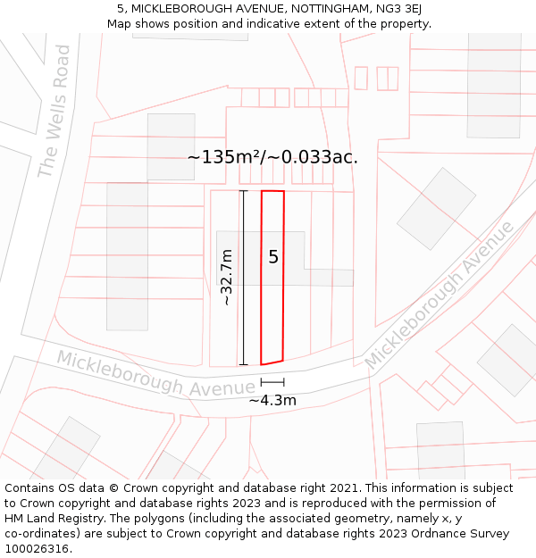 5, MICKLEBOROUGH AVENUE, NOTTINGHAM, NG3 3EJ: Plot and title map