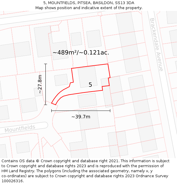 5, MOUNTFIELDS, PITSEA, BASILDON, SS13 3DA: Plot and title map