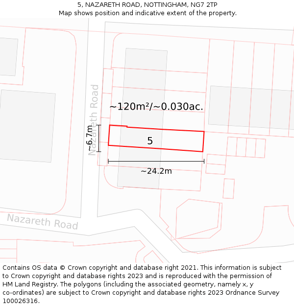 5, NAZARETH ROAD, NOTTINGHAM, NG7 2TP: Plot and title map