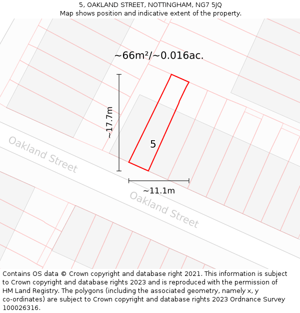 5, OAKLAND STREET, NOTTINGHAM, NG7 5JQ: Plot and title map