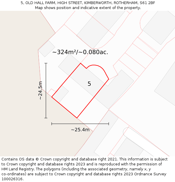 5, OLD HALL FARM, HIGH STREET, KIMBERWORTH, ROTHERHAM, S61 2BF: Plot and title map