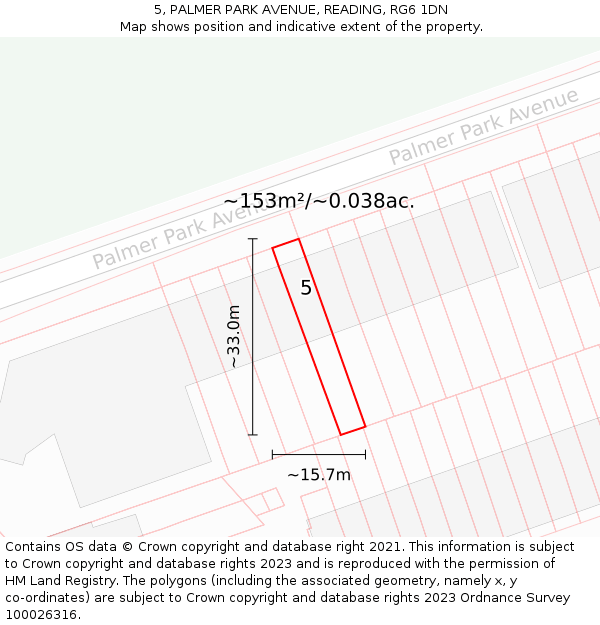 5, PALMER PARK AVENUE, READING, RG6 1DN: Plot and title map