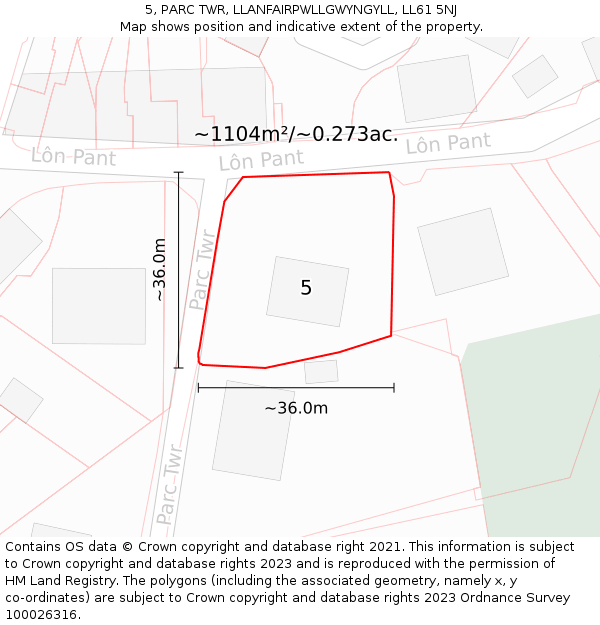5, PARC TWR, LLANFAIRPWLLGWYNGYLL, LL61 5NJ: Plot and title map
