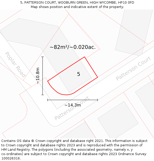 5, PATTERSON COURT, WOOBURN GREEN, HIGH WYCOMBE, HP10 0FD: Plot and title map