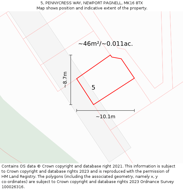 5, PENNYCRESS WAY, NEWPORT PAGNELL, MK16 8TX: Plot and title map