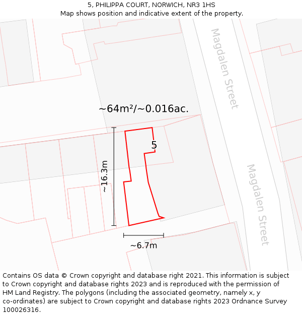 5, PHILIPPA COURT, NORWICH, NR3 1HS: Plot and title map