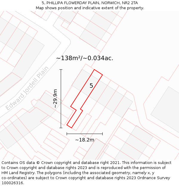 5, PHILLIPA FLOWERDAY PLAIN, NORWICH, NR2 2TA: Plot and title map