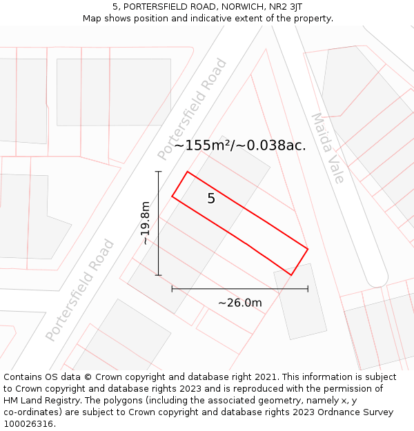 5, PORTERSFIELD ROAD, NORWICH, NR2 3JT: Plot and title map