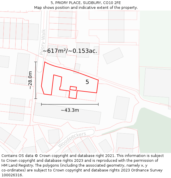 5, PRIORY PLACE, SUDBURY, CO10 2FE: Plot and title map