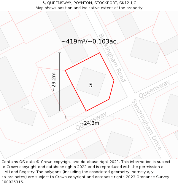 5, QUEENSWAY, POYNTON, STOCKPORT, SK12 1JG: Plot and title map