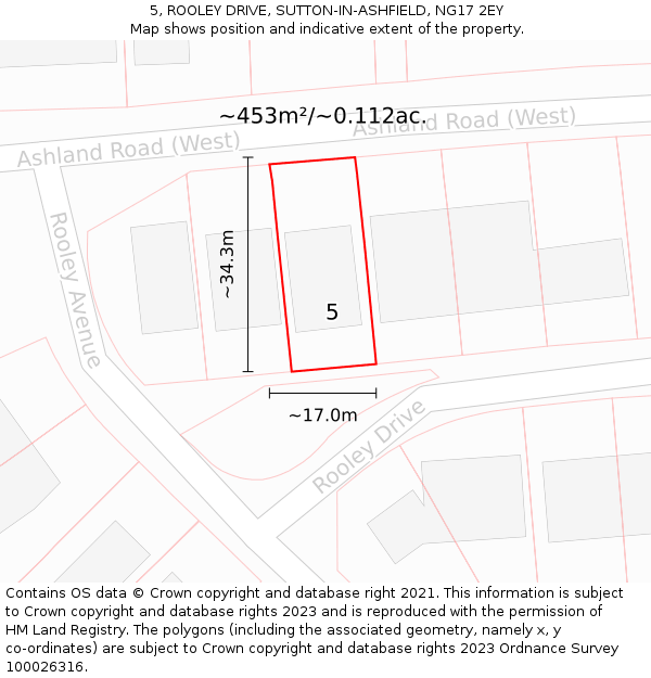5, ROOLEY DRIVE, SUTTON-IN-ASHFIELD, NG17 2EY: Plot and title map