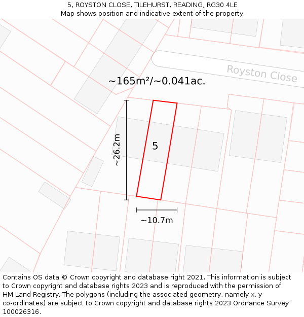 5, ROYSTON CLOSE, TILEHURST, READING, RG30 4LE: Plot and title map