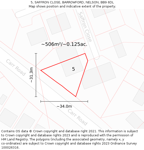 5, SAFFRON CLOSE, BARROWFORD, NELSON, BB9 6DL: Plot and title map