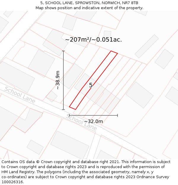 5, SCHOOL LANE, SPROWSTON, NORWICH, NR7 8TB: Plot and title map