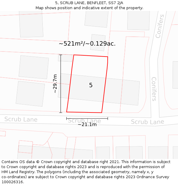 5, SCRUB LANE, BENFLEET, SS7 2JA: Plot and title map