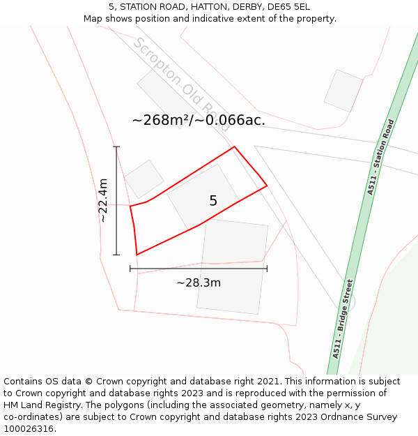 5, STATION ROAD, HATTON, DERBY, DE65 5EL: Plot and title map