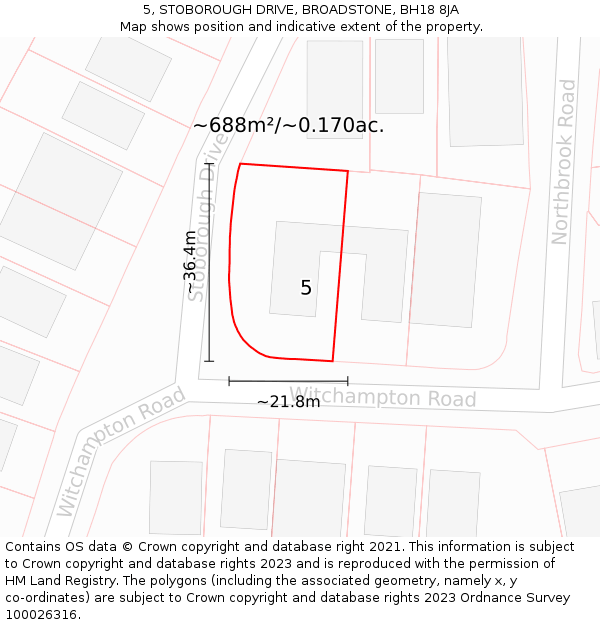 5, STOBOROUGH DRIVE, BROADSTONE, BH18 8JA: Plot and title map