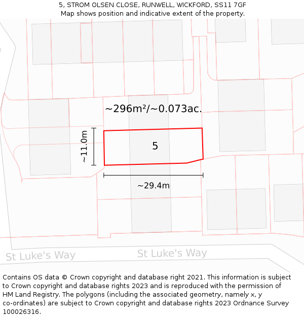 5, STROM OLSEN CLOSE, RUNWELL, WICKFORD, SS11 7GF: Plot and title map