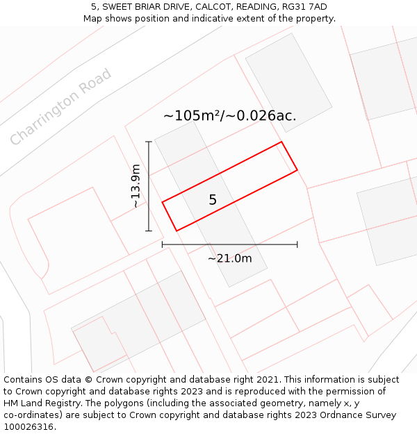 5, SWEET BRIAR DRIVE, CALCOT, READING, RG31 7AD: Plot and title map