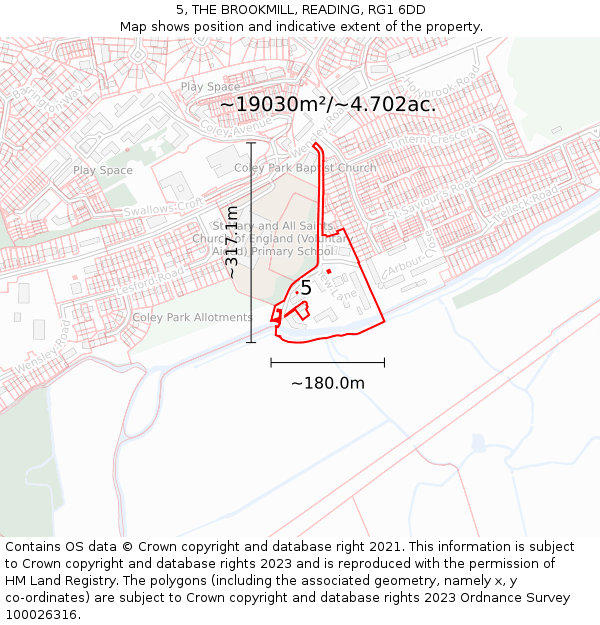 5, THE BROOKMILL, READING, RG1 6DD: Plot and title map