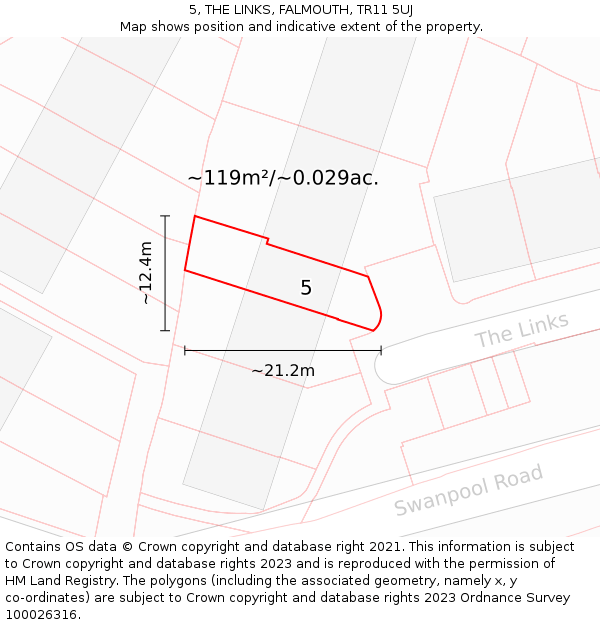 5, THE LINKS, FALMOUTH, TR11 5UJ: Plot and title map