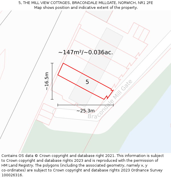 5, THE MILL VIEW COTTAGES, BRACONDALE MILLGATE, NORWICH, NR1 2FE: Plot and title map