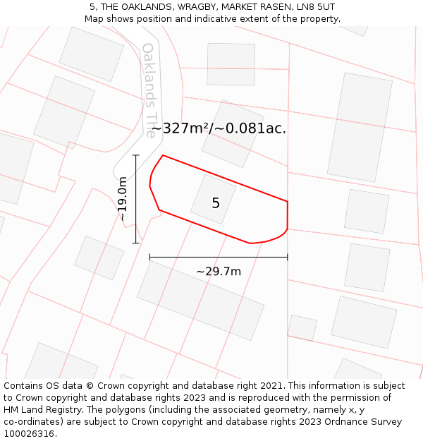 5, THE OAKLANDS, WRAGBY, MARKET RASEN, LN8 5UT: Plot and title map