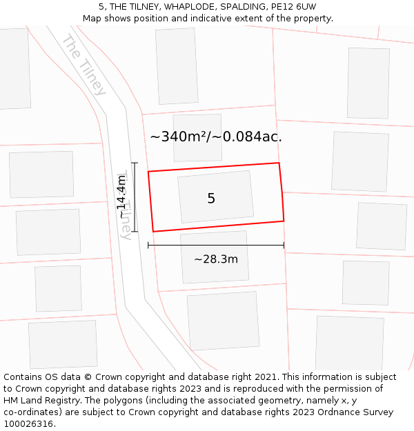 5, THE TILNEY, WHAPLODE, SPALDING, PE12 6UW: Plot and title map