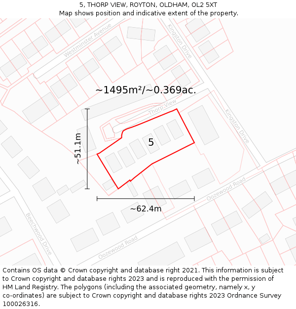 5, THORP VIEW, ROYTON, OLDHAM, OL2 5XT: Plot and title map