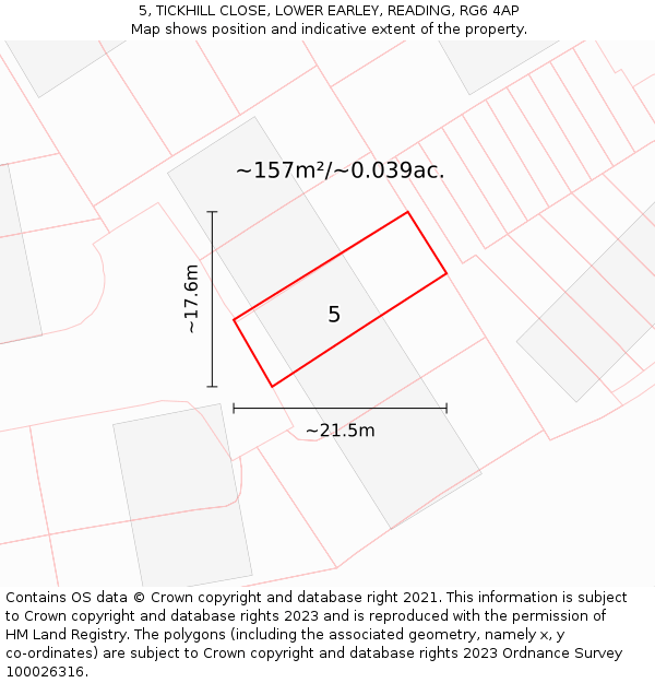 5, TICKHILL CLOSE, LOWER EARLEY, READING, RG6 4AP: Plot and title map