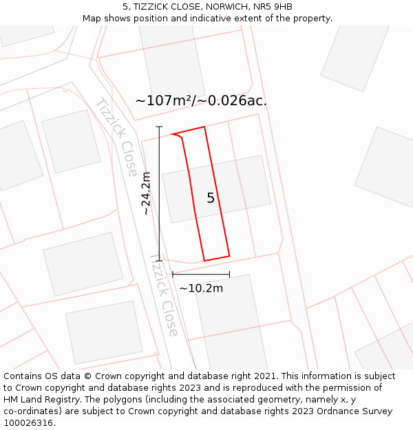 5, TIZZICK CLOSE, NORWICH, NR5 9HB: Plot and title map
