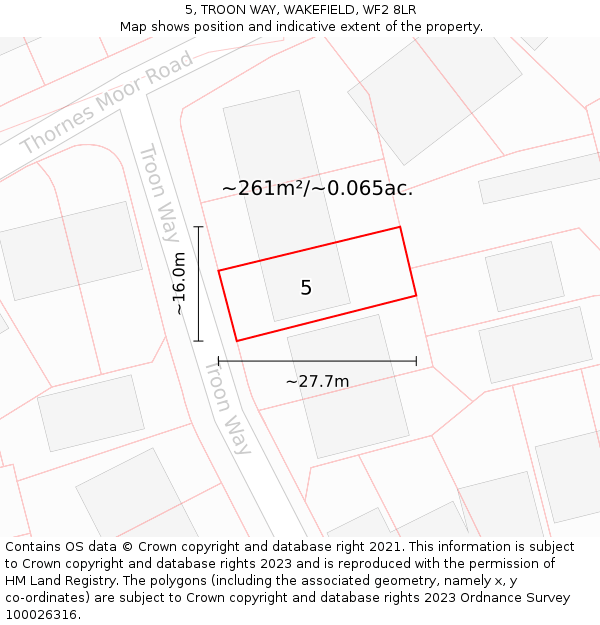5, TROON WAY, WAKEFIELD, WF2 8LR: Plot and title map