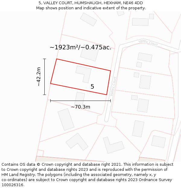 5, VALLEY COURT, HUMSHAUGH, HEXHAM, NE46 4DD: Plot and title map