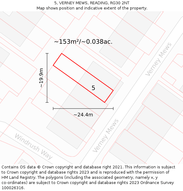 5, VERNEY MEWS, READING, RG30 2NT: Plot and title map
