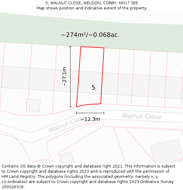 5, WALNUT CLOSE, WELDON, CORBY, NN17 3EE: Plot and title map