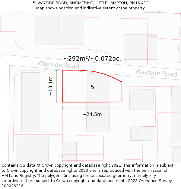 5, WAYSIDE ROAD, ANGMERING, LITTLEHAMPTON, BN16 4DF: Plot and title map