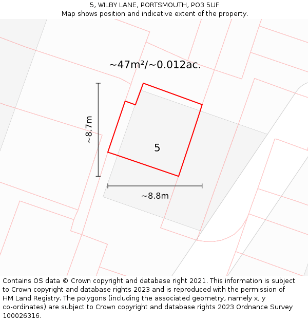 5, WILBY LANE, PORTSMOUTH, PO3 5UF: Plot and title map