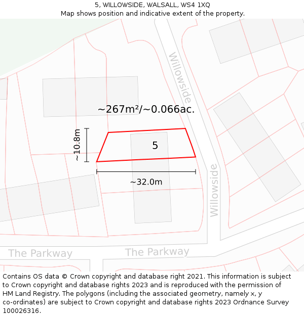 5, WILLOWSIDE, WALSALL, WS4 1XQ: Plot and title map