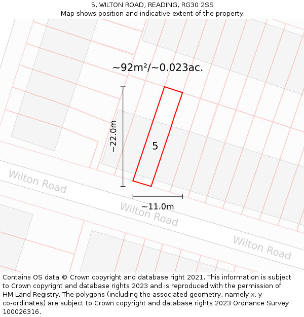 5, WILTON ROAD, READING, RG30 2SS: Plot and title map