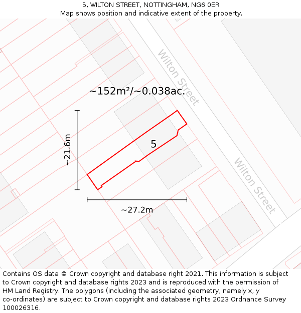 5, WILTON STREET, NOTTINGHAM, NG6 0ER: Plot and title map