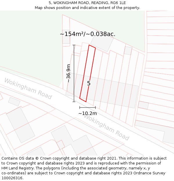 5, WOKINGHAM ROAD, READING, RG6 1LE: Plot and title map