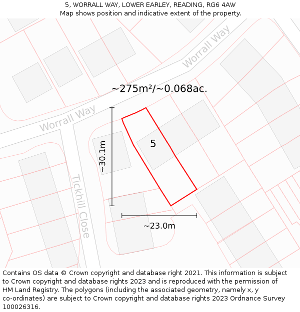 5, WORRALL WAY, LOWER EARLEY, READING, RG6 4AW: Plot and title map