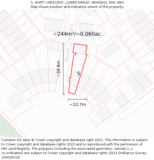 5, WYATT CRESCENT, LOWER EARLEY, READING, RG6 3WH: Plot and title map