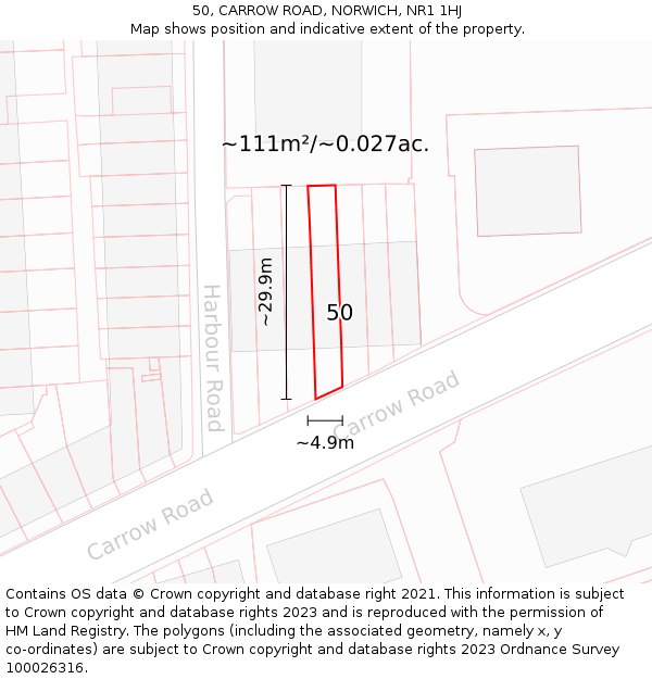50, CARROW ROAD, NORWICH, NR1 1HJ: Plot and title map